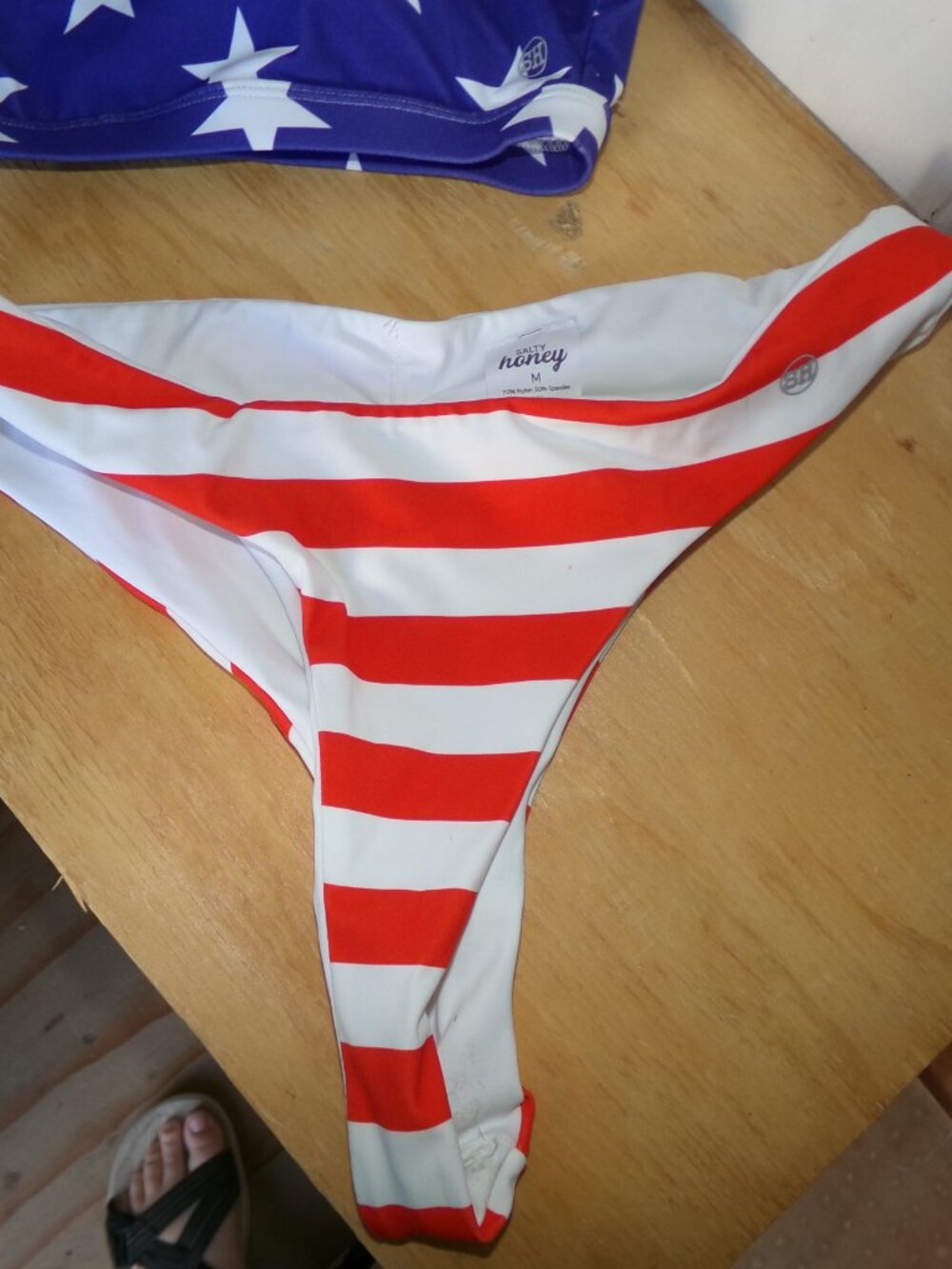 Salty Honey 1-Shoulder Thong Patriotic Bikini Sz M - Picture 7 of 10